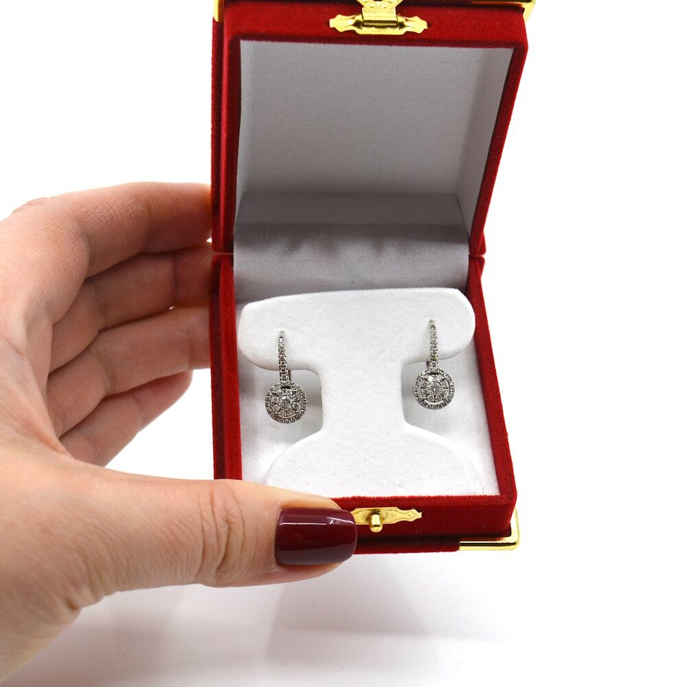 Diamond Halo Cluster Drop Earrings (3/4 ct. t.w.) in 14k White Gold - Picture 3 of 7